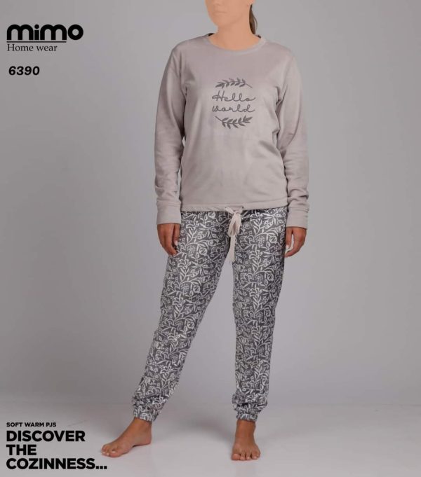 بيجامة شتوي قطيفة من ميمو 6390 Hello world | Pyjamty