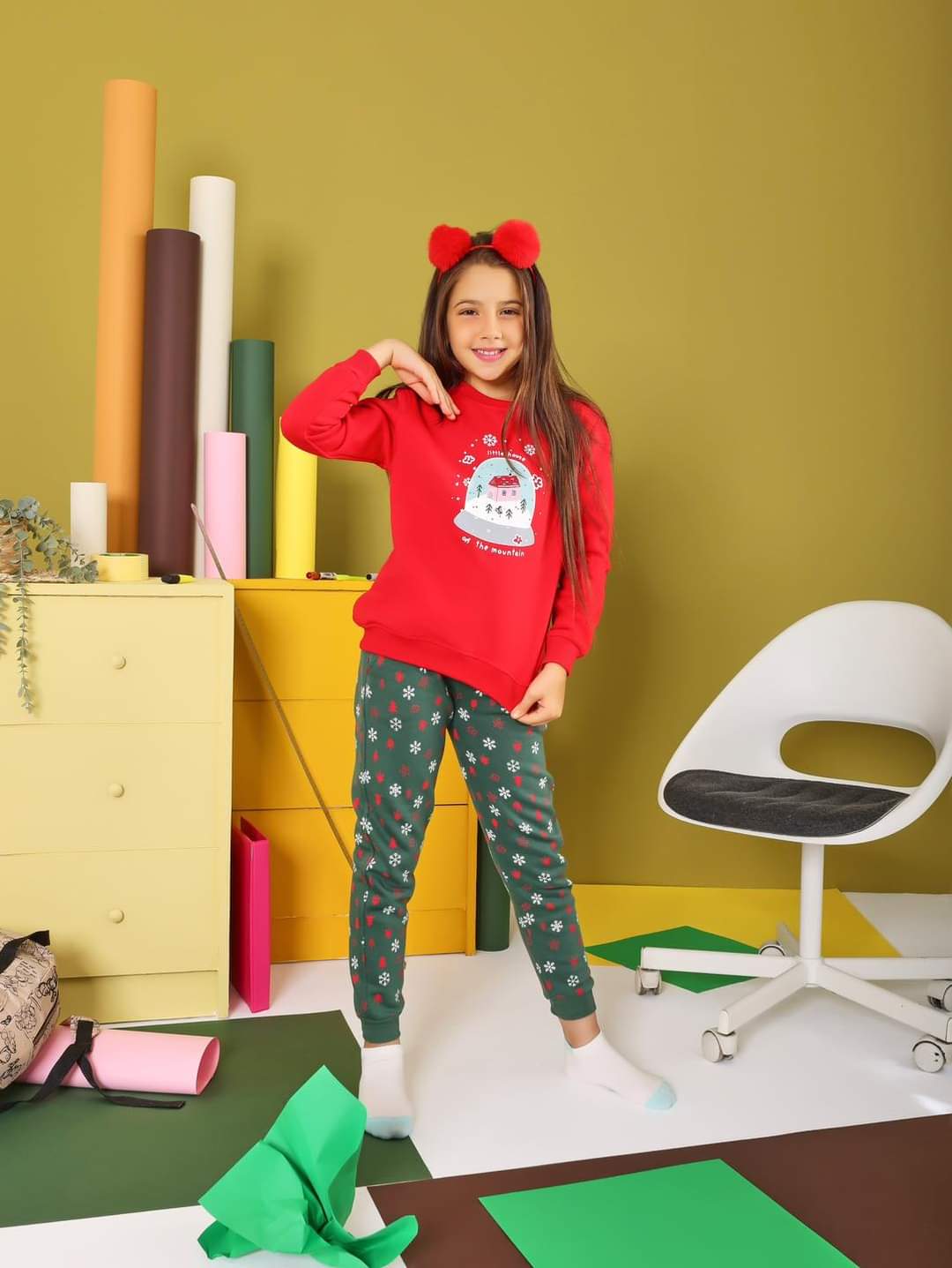 بيجامة أطفالي شتوي بلون أحمر من موانا 4455 | Pyjamty