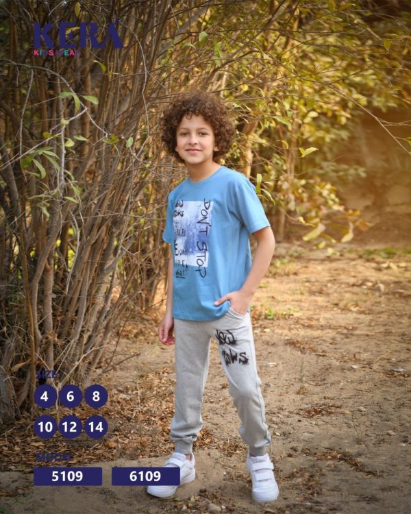 بيجامة أولادي قطن بلون سماوي من كيرا 5109 | Pyjamty
