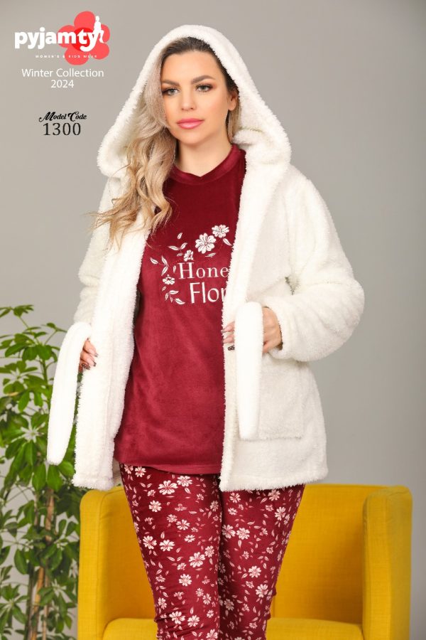 بيجامة شتوي 3 قطع ببنطلون مشجر من بيجامتي