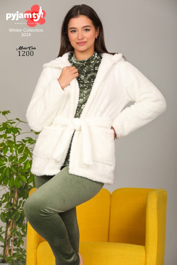 بيجامة شتوي 3 قطع بلون زيتي مشجر من بيجامتي 1200