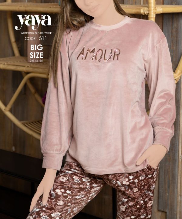 بيجامة شتوي قطيفة من يايا 511 Big Size | Pyjamty