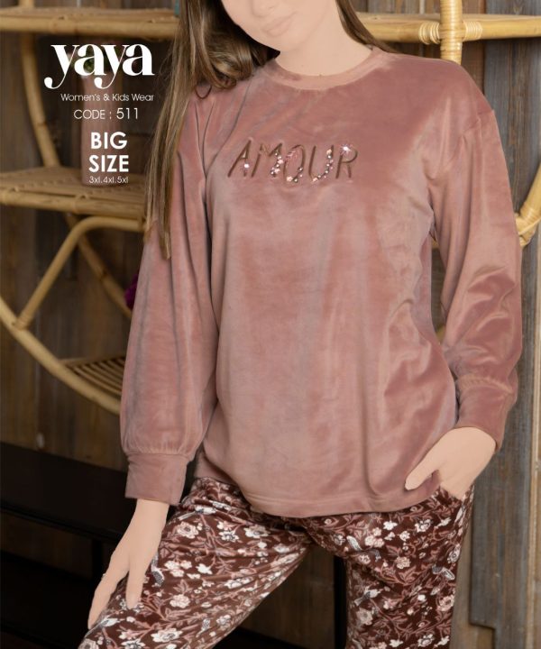 بيجامة شتوي قطيفة من يايا 511 Big Size | Pyjamty