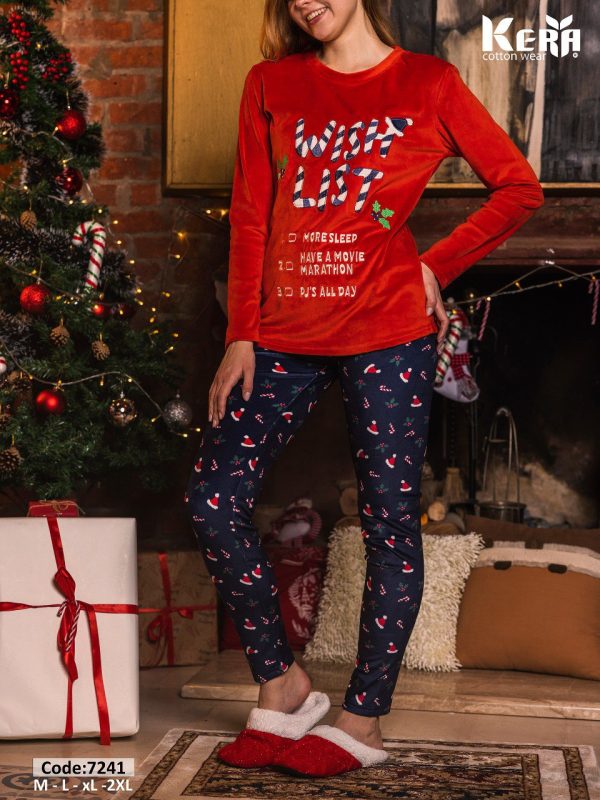 بيجامة شتوي بتصميم رأس السنة من كيرا 7241 | Pyjamty