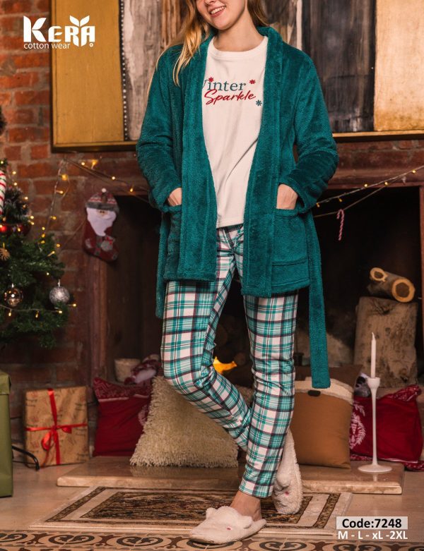 بيجامة شتوي 3 قطع بتصميم الكريسماس من كيرا 7248 | Pyjamty