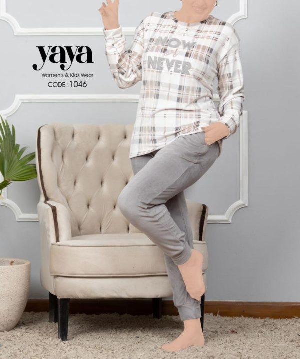 بيجامة شتوي كاروهات من يايا 1046 Now or Never | Pyjamty