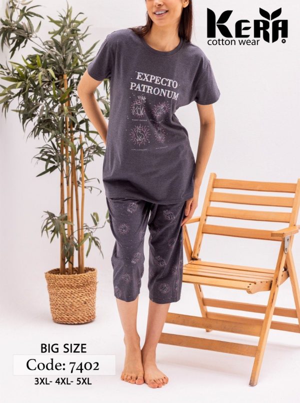 بيجامة بنتاكور قطن بلـون رصاصي داكن من كيرا 7402 BIG SIZE | Pyjamty