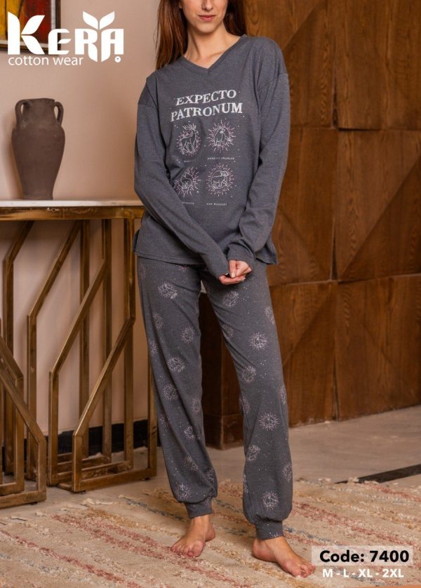 بيجامة خريفي قطن مريح من كيرا 7400 بـ لون رصاصي مميز | Pyjamty