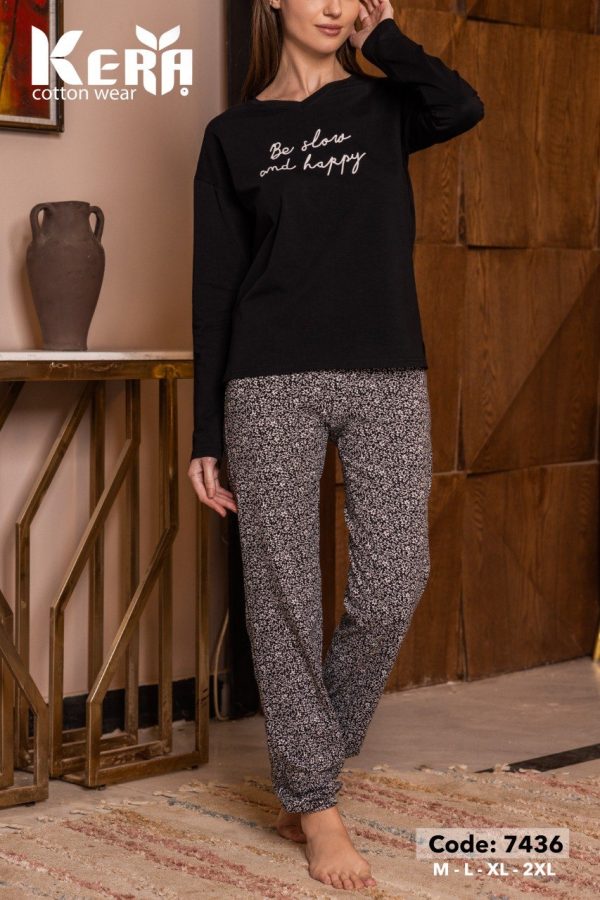 بيجامة خريفي قطن بالـلون الأسود الأنيق من كيرا 7436 Be Slow and HAPPY :) | Pyjamty