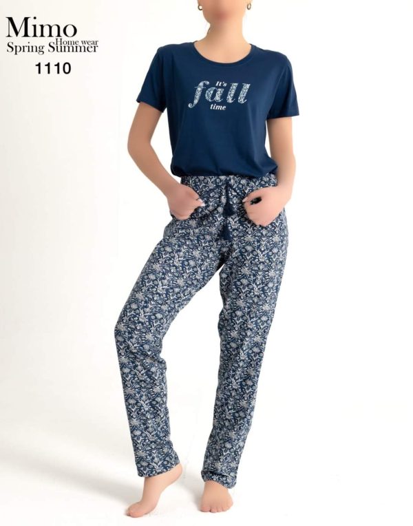 بيجامة قطن صيفي بلون كحلي مميز من ميمو 1110 | Pyjamty