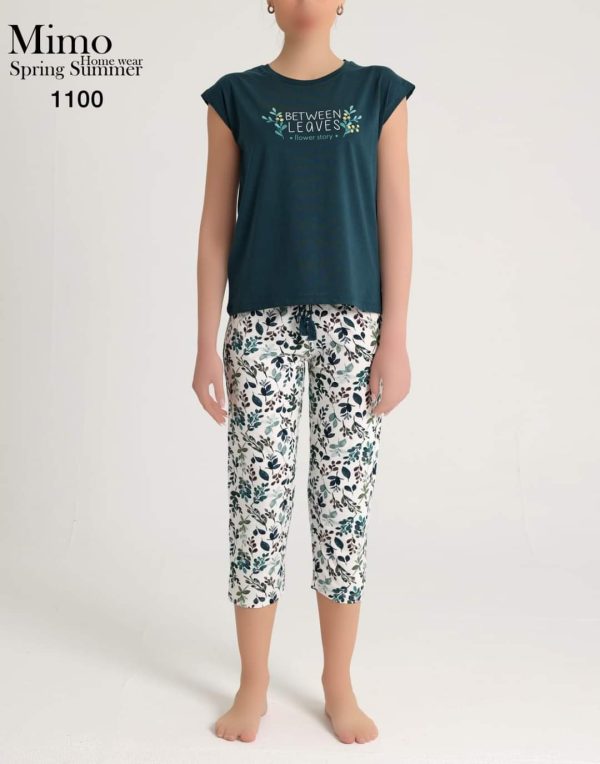 بيجامة قطن صيفي بـ بنتاكور منقوش من ميمو 1100 | Pyjamty