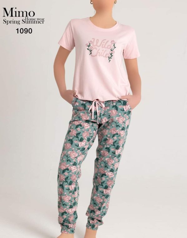 بيجامة قطن صيفي مزينة بـ ورود رقيقة من ميمو 1090 | Pyjamty