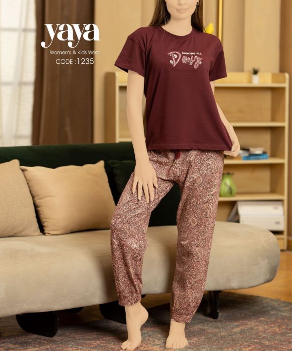 بيجامة قطن صيفي بلون نبيتي من يايا 1235 | Pyjamty