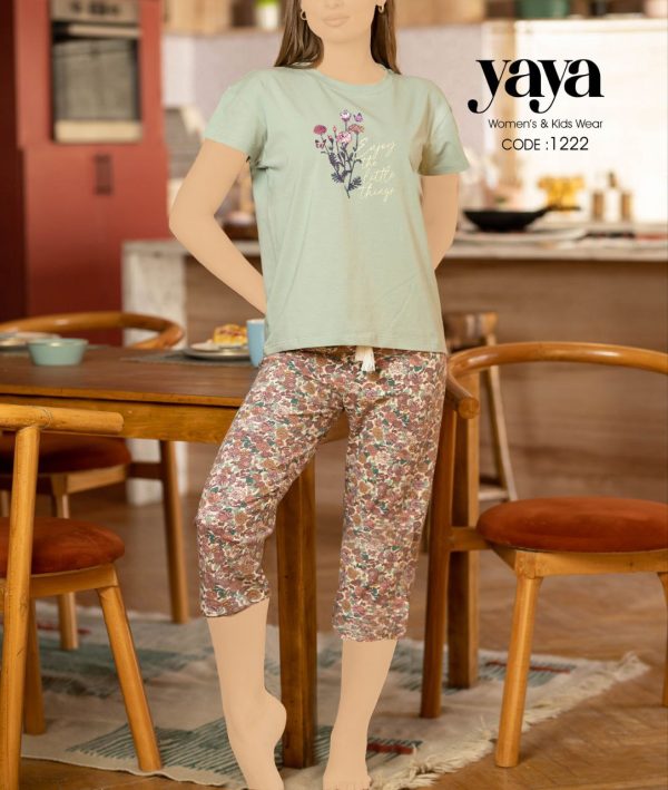 بيجامة قطن صيفي بـ بنتـاكور مشجر من يايا 1222 Flowers | Pyjamty