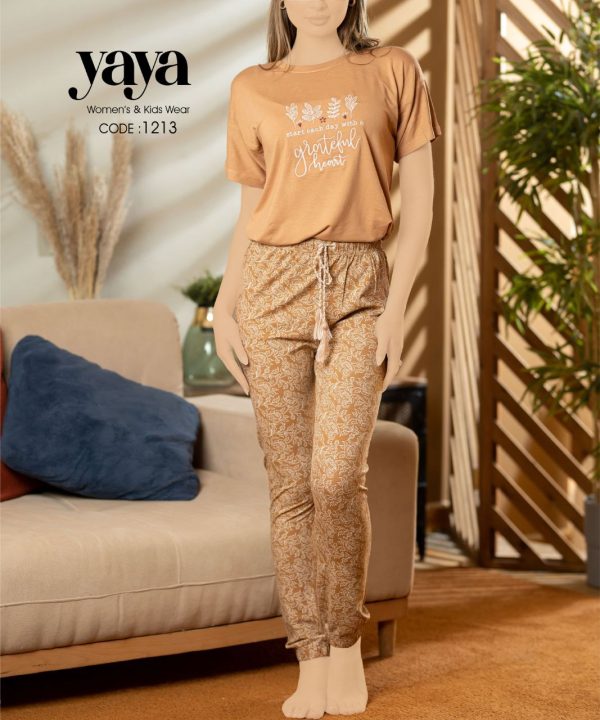 بيجامة فيسكوز صيفي بطباعة مميزة من يايا 1213 | Pyjamty