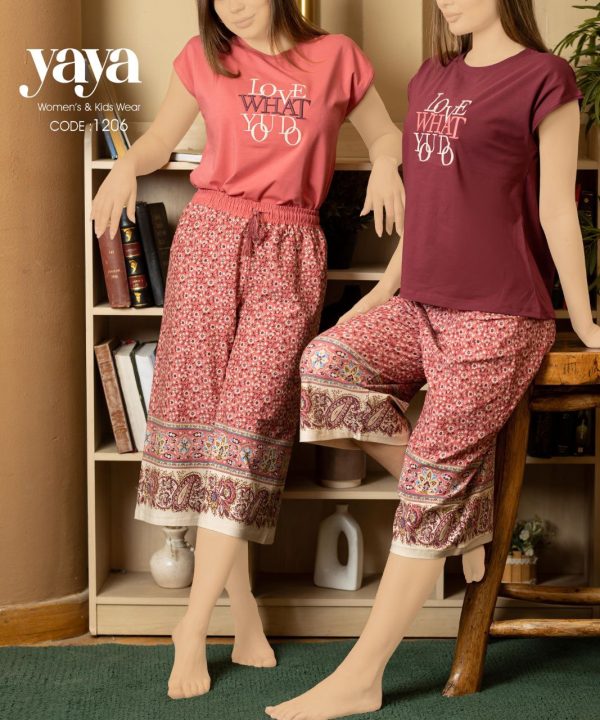 بيجامة قطن صيفي بـ بنتاكور واسع من يايا 1206 | Pyjamty