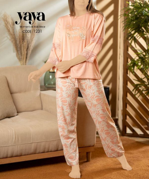 بيجامة صيفي بتصميم كـم أنثوي مميز من يايا 1231 | Pyjamty