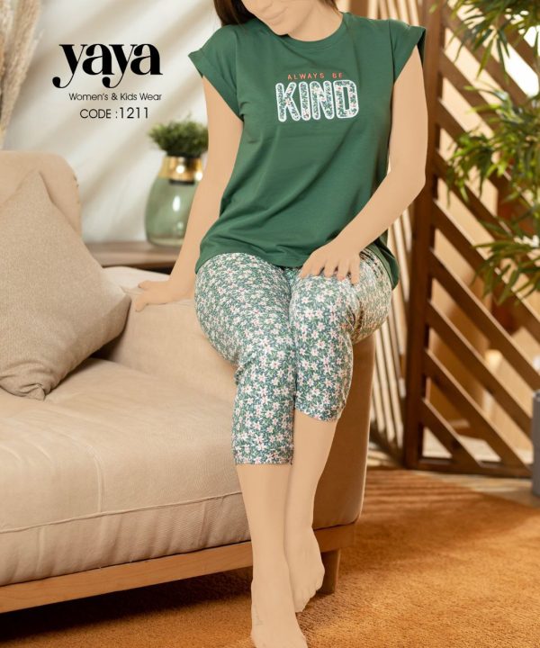 بيجامة قطن بنتاكور بـ لون أخضر مميز من يايا 1211 ALWAYS BE KIND | Pyjamty