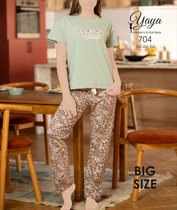 بيجامة قطن صيفي بـ بنطلون مشجر من يايا 704 BIG SIZE | Pyjamty