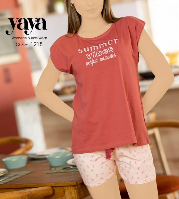 بيجامة قطن شورت من يايا 1218 Summer Vibes perfect memories | Pyjamty