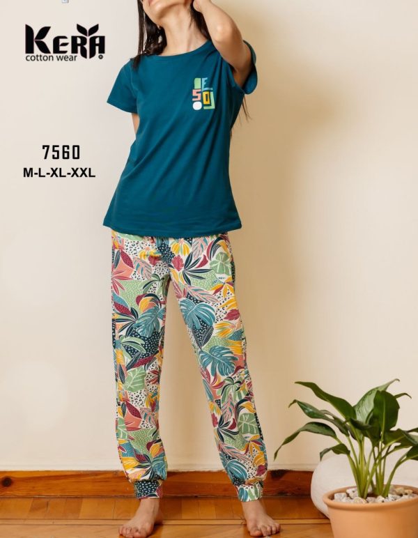 بيجامة صيفي مطبوعة بألوان مميزة من كيرا 7560 | Pyjamty