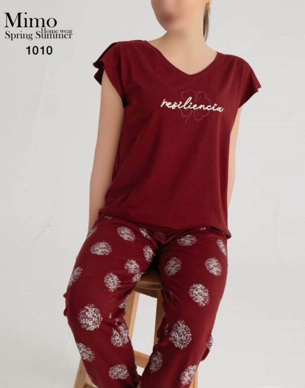 بيجامة قطن صيفي بلون نبيتي مميز من ميمو 1010 | Pyjamty