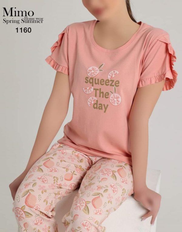 بيجامة قطن صيفي بطبعة فواكه من ميمو 1160 Squeeze The day | Pyjamty