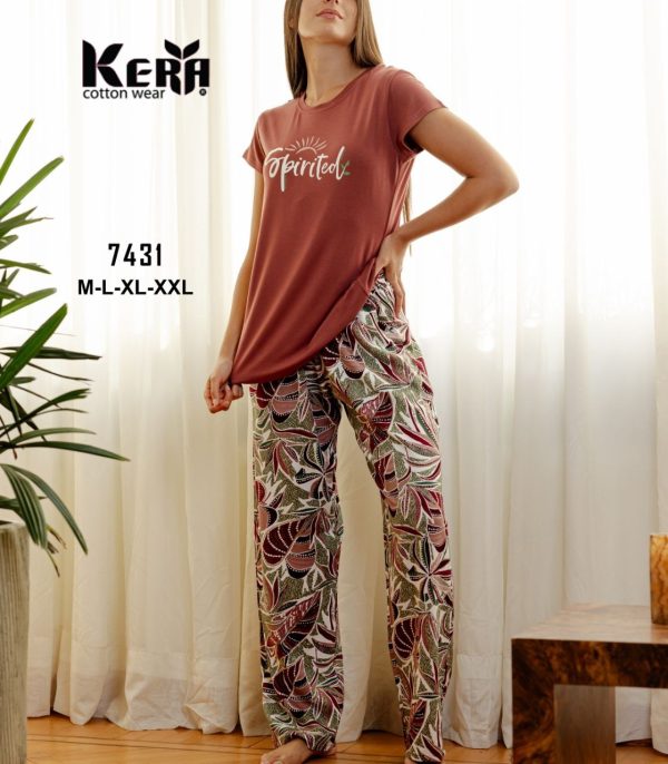 بيجامة قطن صيفي ببنطلون واسع من كيرا 7431 | Pyjamty