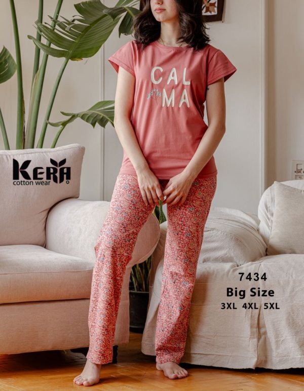 بيجامة BIG SIZE قطن صيفي من كيرا 7434 | Pyjamty