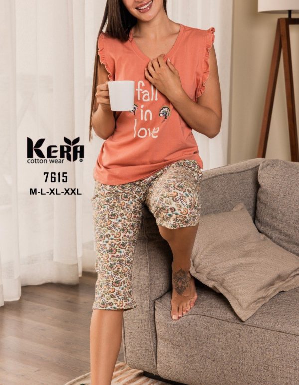 بيجاما حريمي قطن بنتاكور FALL IN LOVE من كيرا 7615 | Pyjamty