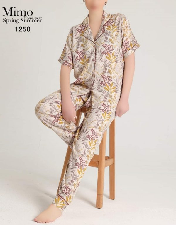 بيجامة كلاسيك فيسكوز بألوان رقيقة من ميمو 1250 | Pyjamty