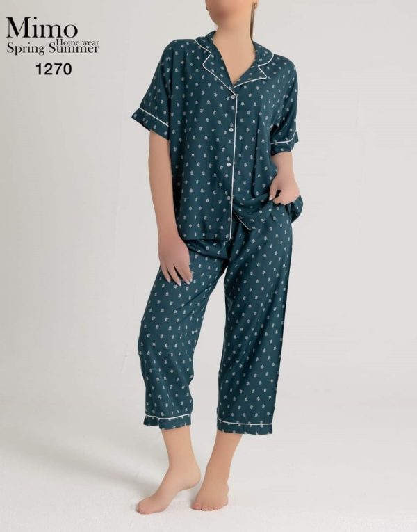 بيجامة كلاسيك فيسكوز بنتاكور بـنقشة رقيقة من ميمو 1270 | Pyjamty