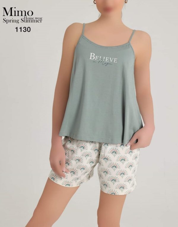 بيجاما شورت قطن بحمالات بتصميم مريح من ميمو 1130 | Pyjamty