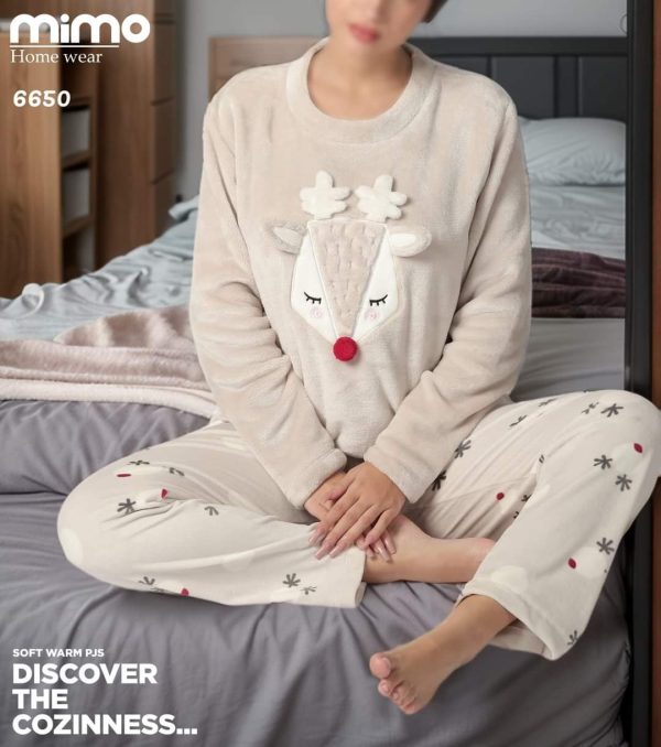 بيجامة شتوي بتصميم غزالة رقيق من ميمو 6650 | Pyjamty
