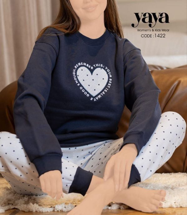 بيجامة شتوي ميلتون بطبعة قلوب من يايا 1422 | Pyjamty