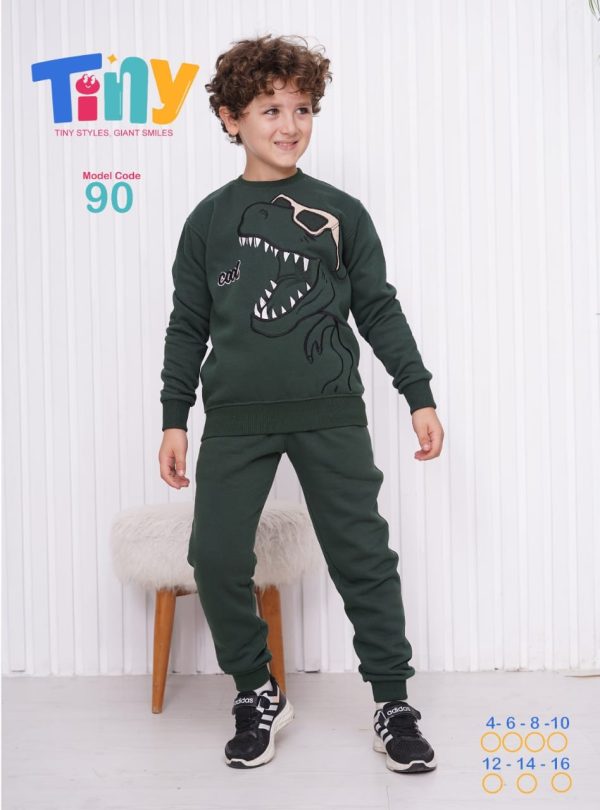 بيجامة ميلتون شتوي أولادي بطبعة ديناصور من تيني 90 | Pyjamty