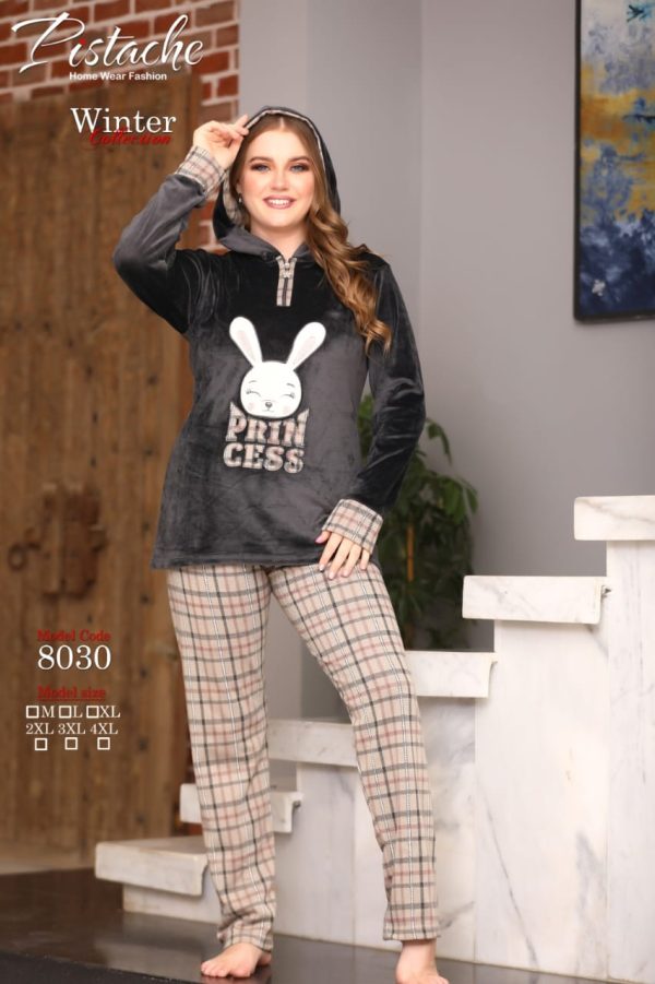 بيجامة قطيفة شتوي ببنطلون كاروهات من بيستاج 8030 PRINCESS | Pyjamty