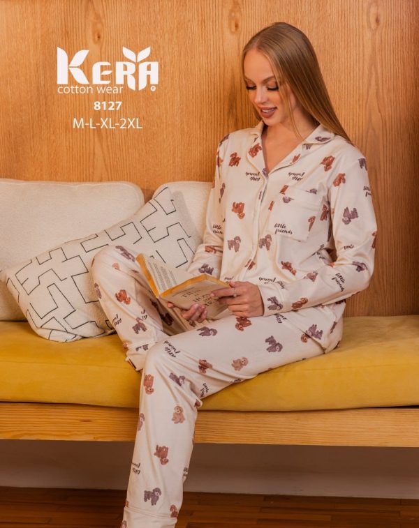 بيجامة شتوي قطيفة بزراير من كيرا 8127 | Pyjamty