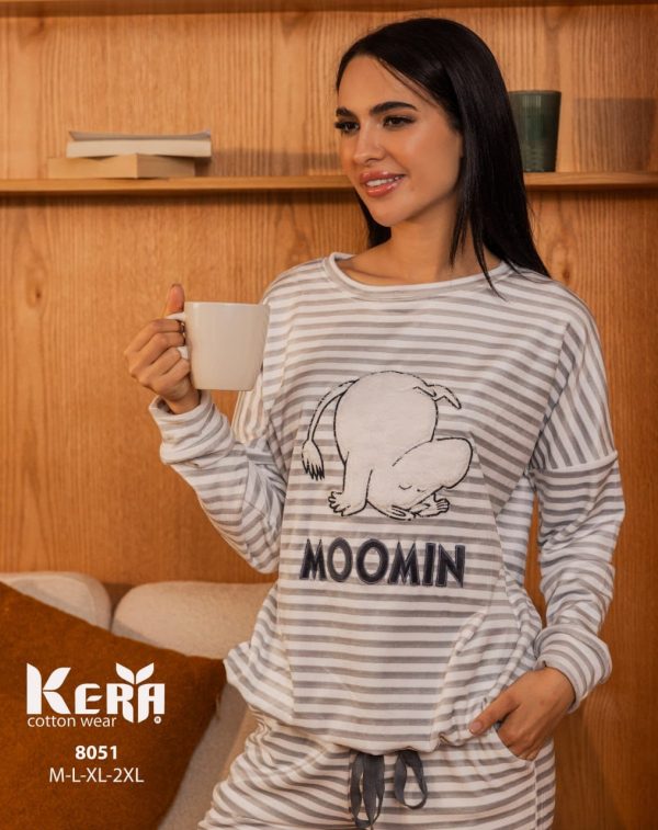 بيجامة شتوي بخطوط رصاصي من كيرا 8051 MOOMIN | Pyjamty