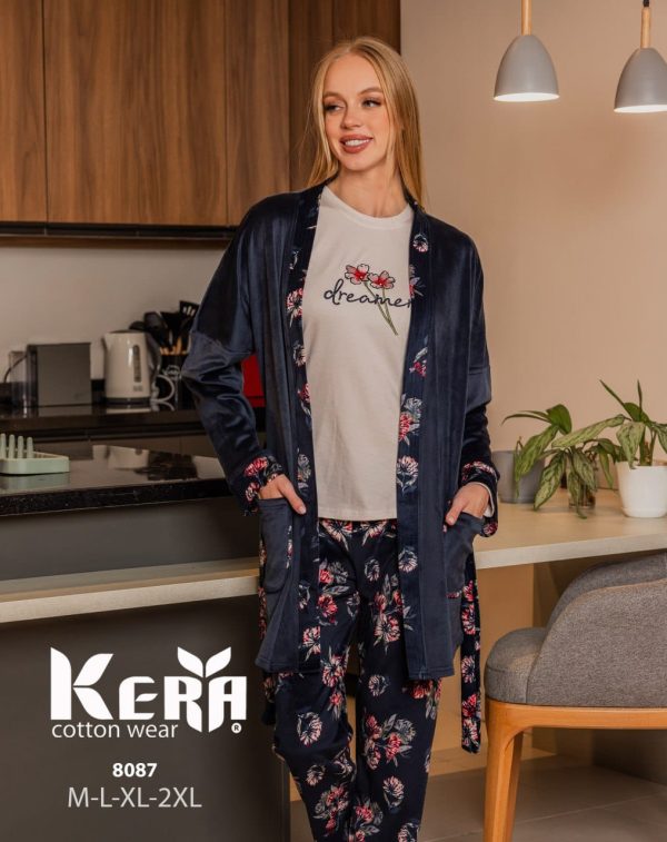بيجامة شتوي 3 قطع قطيفة من كيرا 8087 dreamer | Pyjamty