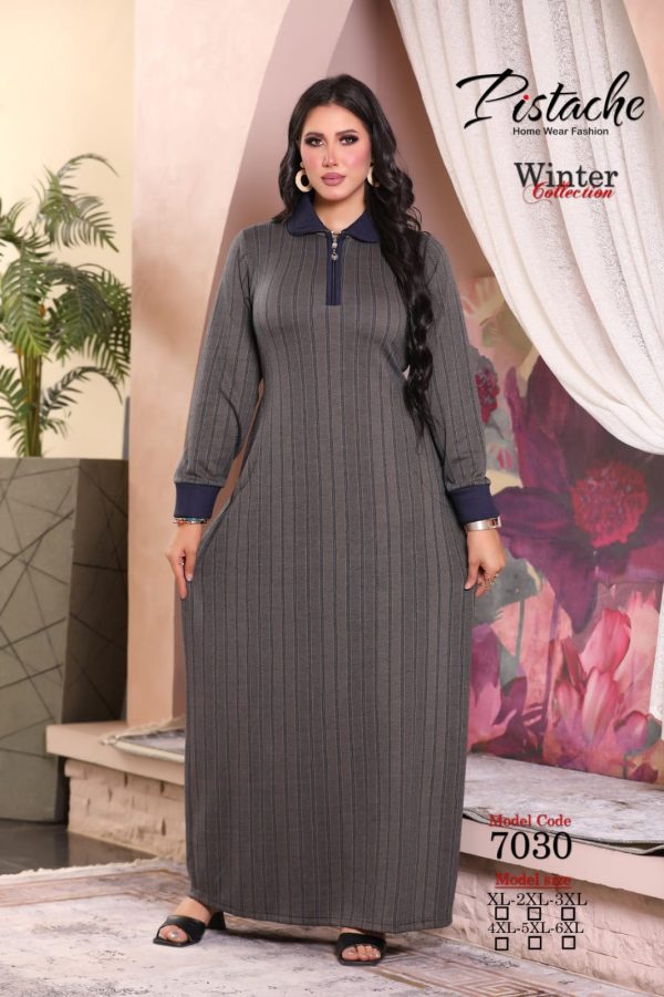 جلابية شتوي بلون رمادي مقلمة من بيستاج 7030 | Pyjamty