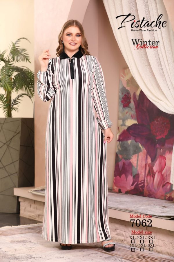جلابية شتوية بلياقة مقلمة بألوان مميزة من بيستاج 7062 | Pyjamty