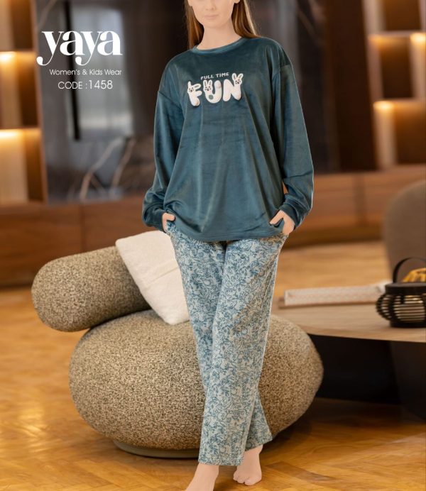 بيجامة شتوي بـ بنطلون مزخرف من يايا 1458 FULL TIME FUN 🐰 | Pyjamty