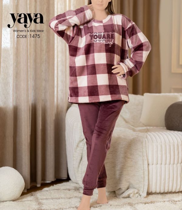 بيجامة شتوي بتصميم كاروهات مميزة من يايا 1475 You Are Enough | Pyjamty