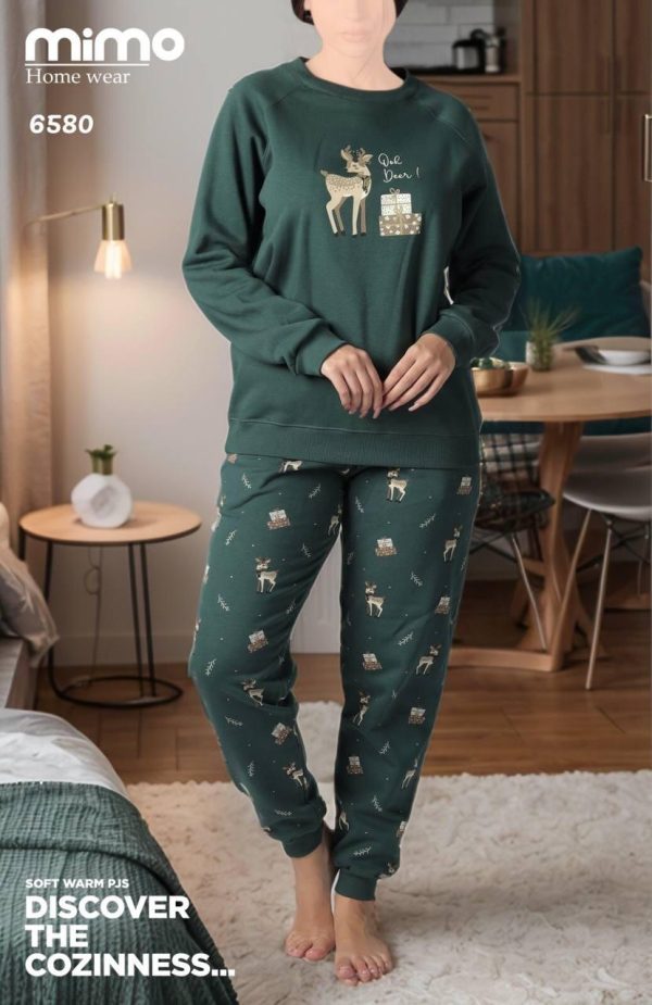 Winter cotton pajama with green color from mimo 6580 Ooh Deer! | Pyjamty