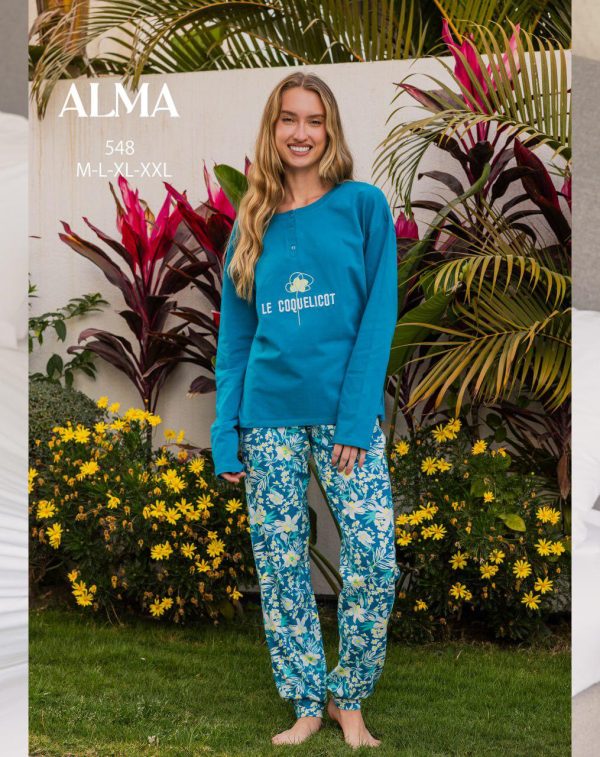 long sleeve cotton pajama from ALMA 548 LE COQUELICOT | Pyjamty