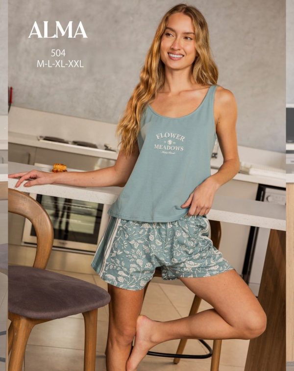 Loose-fit short pajama with a sleeveless crop top from ALMA 504 | Pyjamty