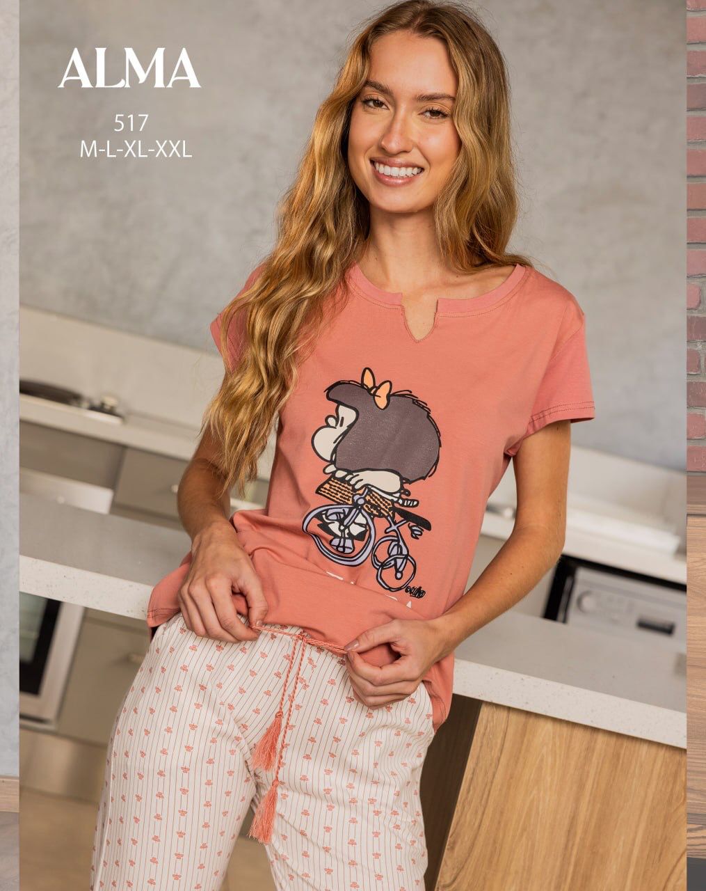 short-sleeve cotton pajama with patterned pants from ALMA 517 | Pyjamty