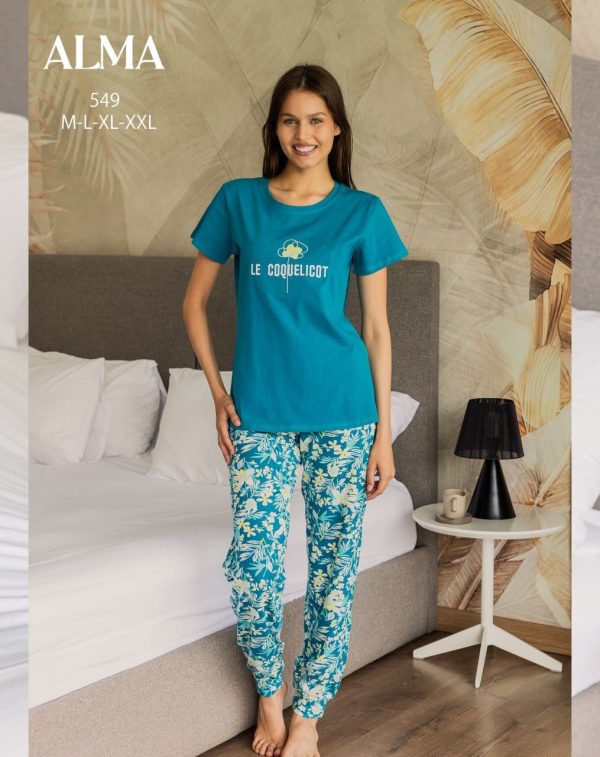 short-sleeve cotton pajama featured with vibrant tropical design from ALMA 549 LE COQUELICOT  | Pyjamty