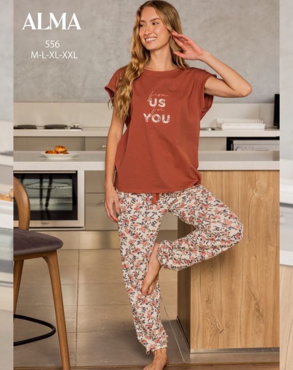 short-sleeve cotton pajama with flowers print from ALMA 556 From Us For You | Pyjamty